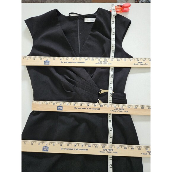Calvin Klein Black Surplice Sheath Dress With Buckle Size 4 Back Slit - Picture 6 of 9